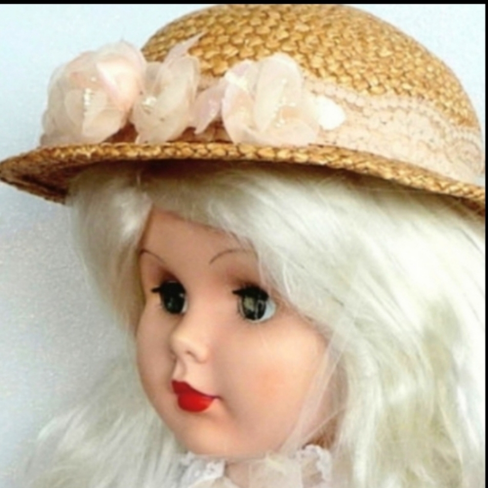 Easter Bonnet Flower Girl Straw Hat Floral Tulle Lace Farm Prairie Wedding